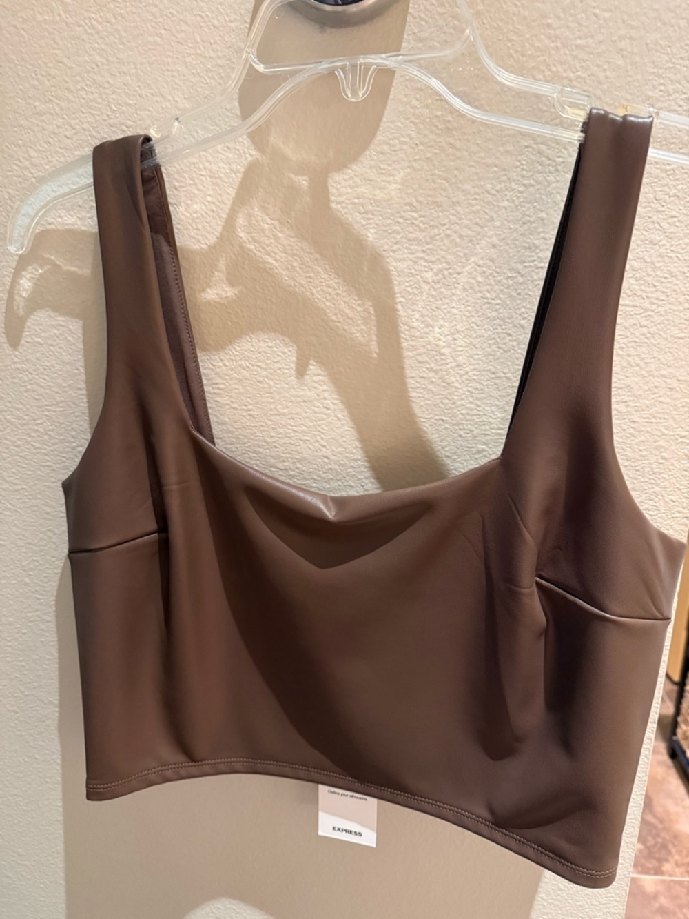 Express Brown Faux-Leather Cropped Tank